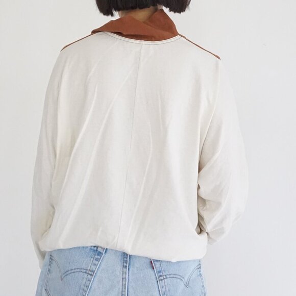 Adrian Delafield Cream Floral Leaf Print Pullover Polo Collar Sweatshirt L - Picture 2 of 10